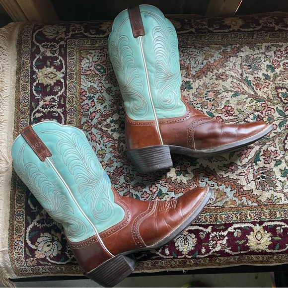 Ariat Mesquite Aquamarine Blue Cowboy Leather Roper Packer Boots Square Toe 7 - Picture 6 of 16